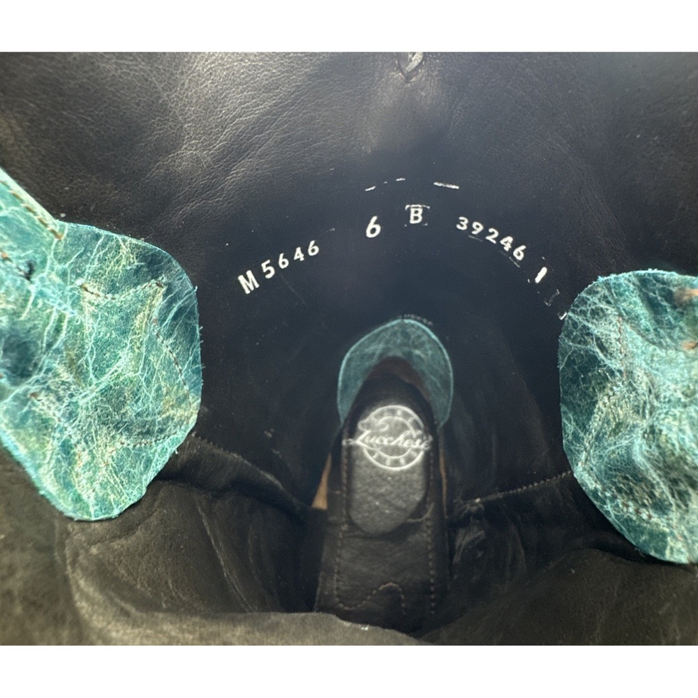 Lucchese Turquoise Cowboy Boots Womens 6 Distressed Embroidered Roses M5646 - Picture 11 of 16